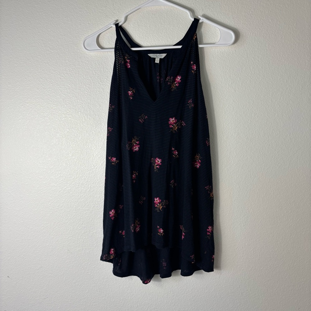 Lucky Brand Navy Striped Racerback Top size Large